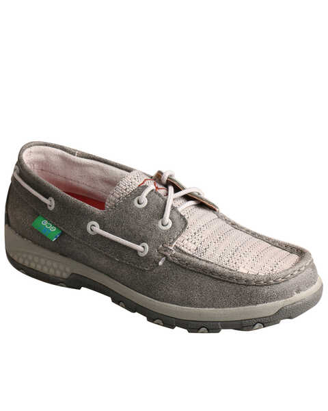 Image #1 - Twisted X Women's Silver CellStretch Boat Shoes - Moc Toe, Silver, hi-res