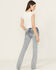 Image #1 - Miss Me Women's Light Wash Mid Rise Floral Embroidered 34" Bootcut Stretch Denim Jeans, Light Wash, hi-res