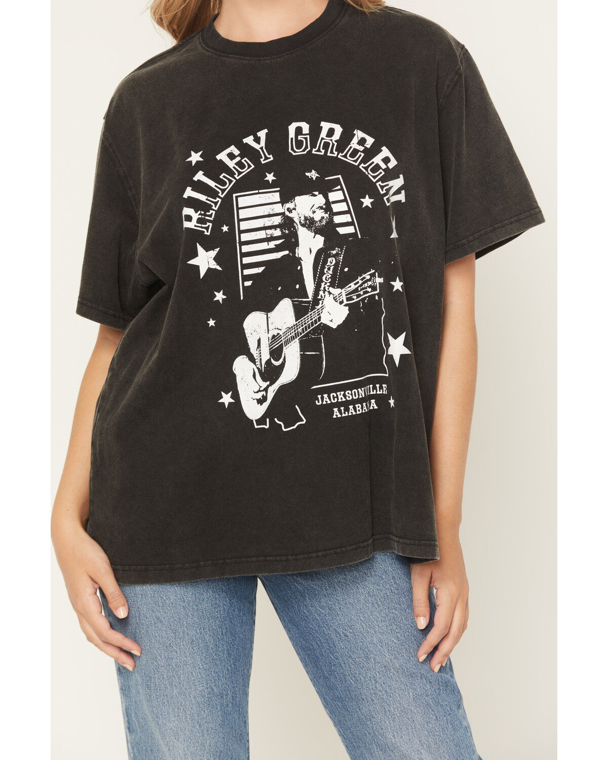 Image #3 - People of Leisure Women's Riley Green Guitar Oversized Short Sleeve Graphic Tee, Black, hi-res