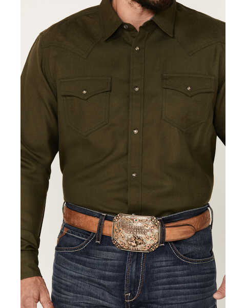 Image #3 - Cody James Men's Wooly Mammoth Solid Long Sleeve Snap Western Shirt, Olive, hi-res