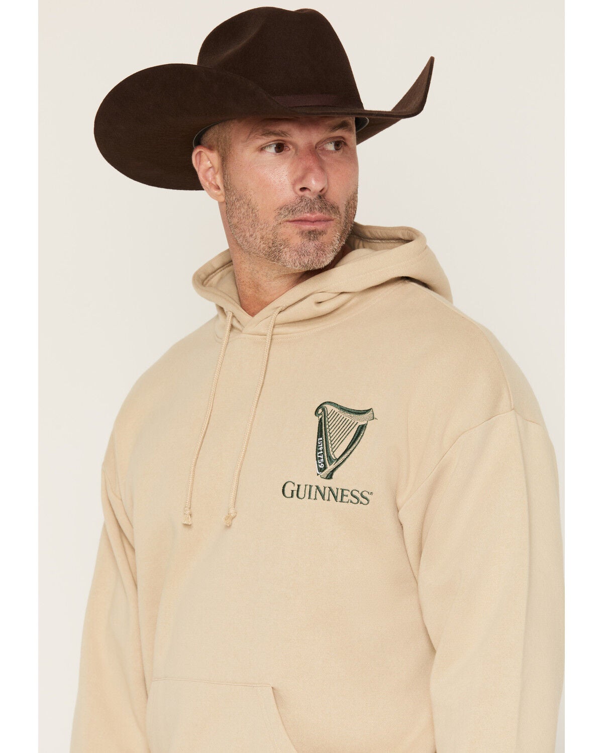 Image #3 - Guinness Men's Boot Barn Exclusive Embroidered Logo Hooded Sweatshirt, Sand, hi-res