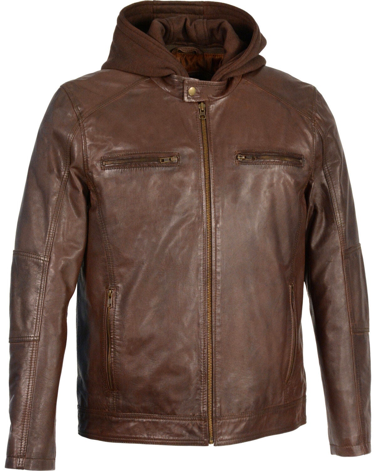Milwaukee Leather Men's Snap Collar Leather Moto Jacket with Removable Hood - Big - 5X, Brown, hi-res