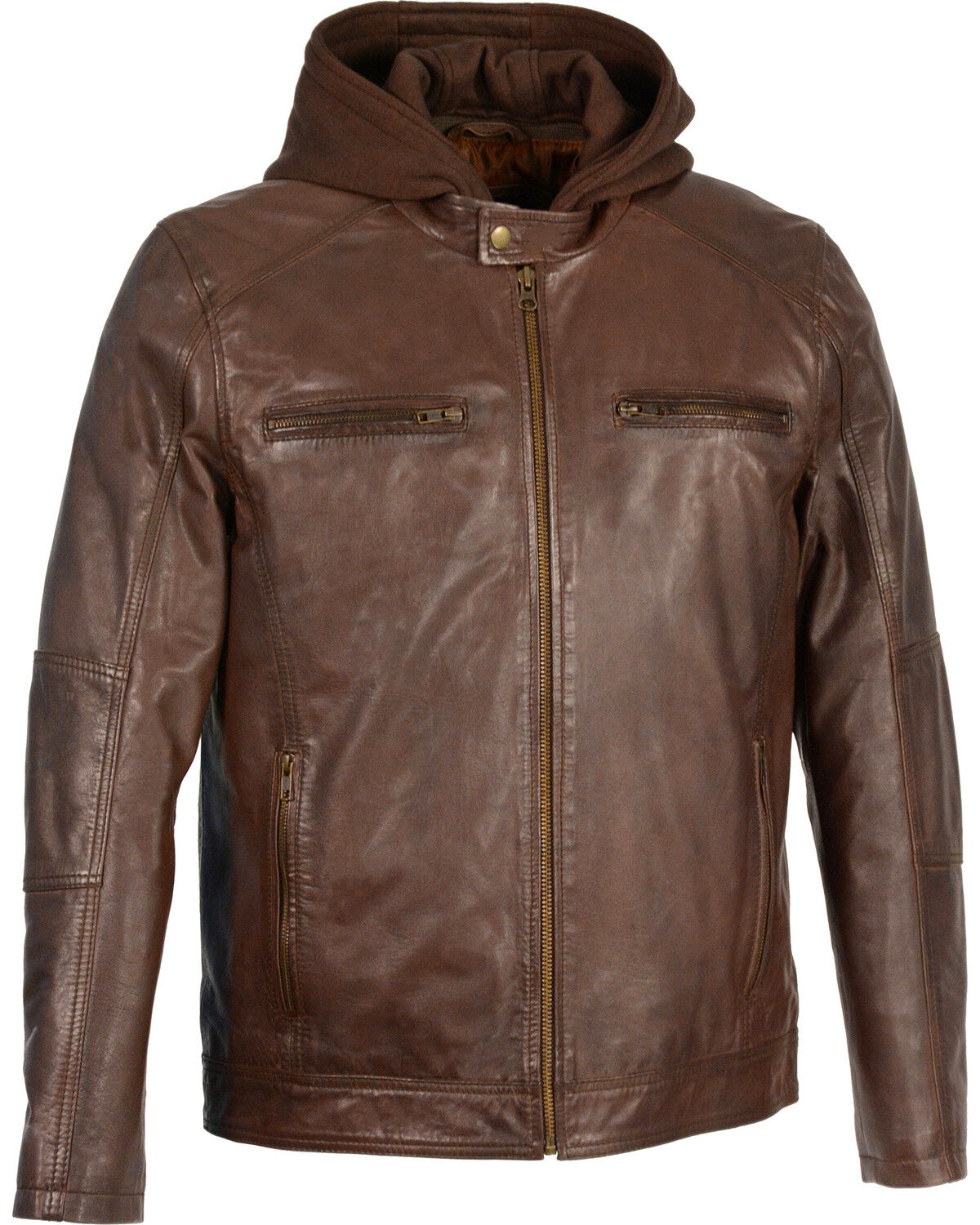 Image #1 - Milwaukee Leather Men's Snap Collar Leather Moto Jacket with Removable Hood - Big - 5X, Brown, hi-res