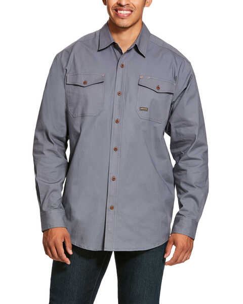 Image #1 - Ariat Men's Steel Rebar Made Tough Durastretch Long Sleeve Work Shirt - Big & Tall , Steel, hi-res