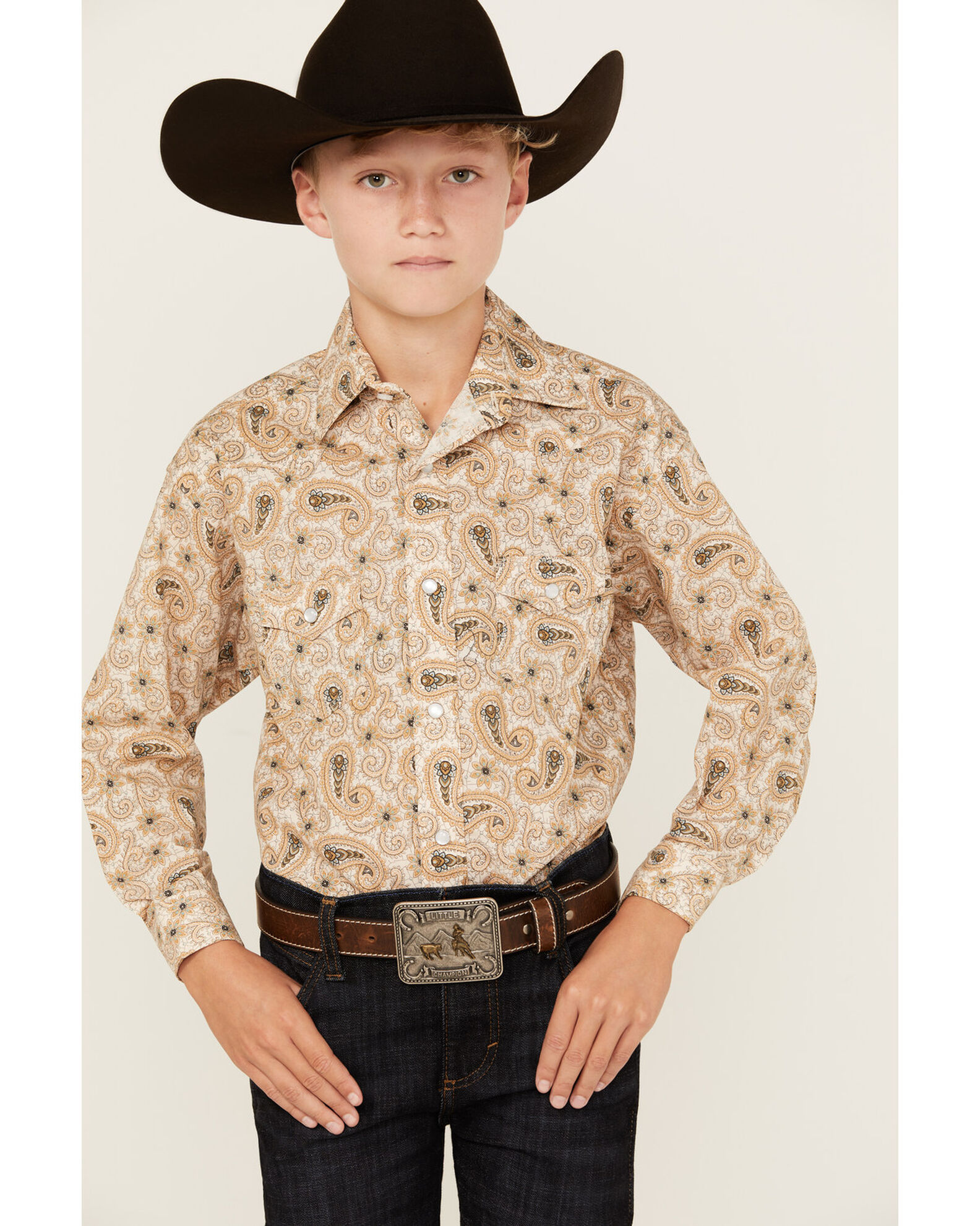 Rock Roll Denim Boys Paisley Print Long Sleeve Vintage Pearl