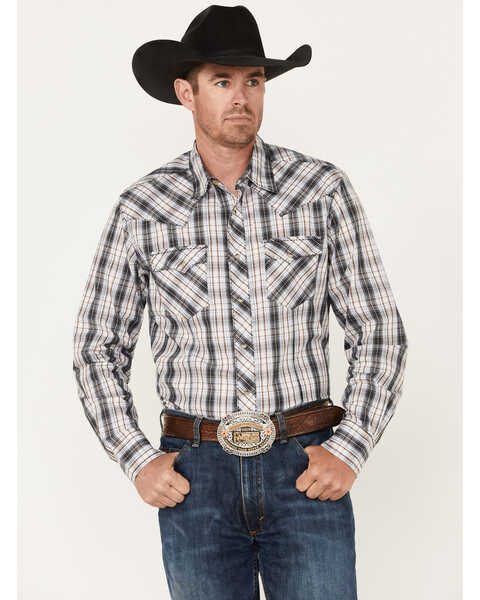 Wrangler Men's Plaid Print Long Sleeve Snap western Shirt, Black, hi-res