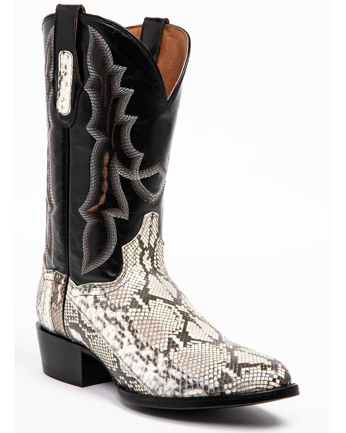 black and white snake boots