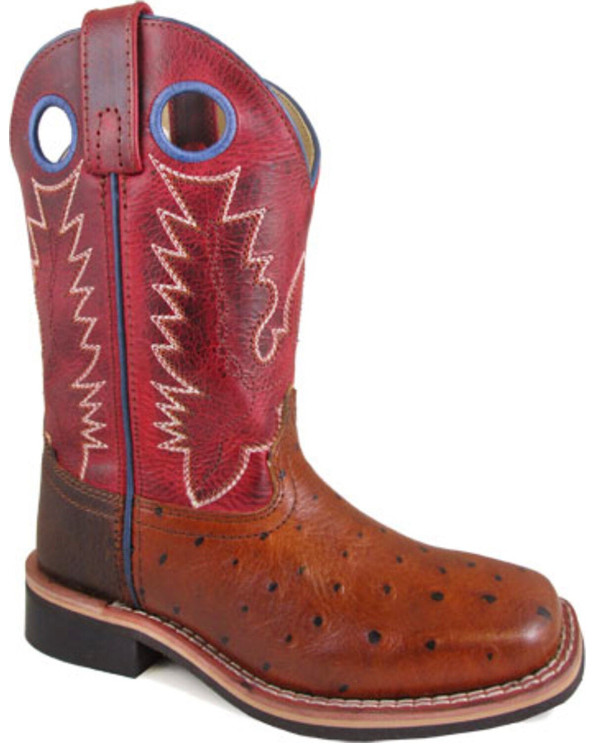 Smoky Mountain Boys' Ostrich Print Western Boots - Broad Square Toe, Cognac, hi-res