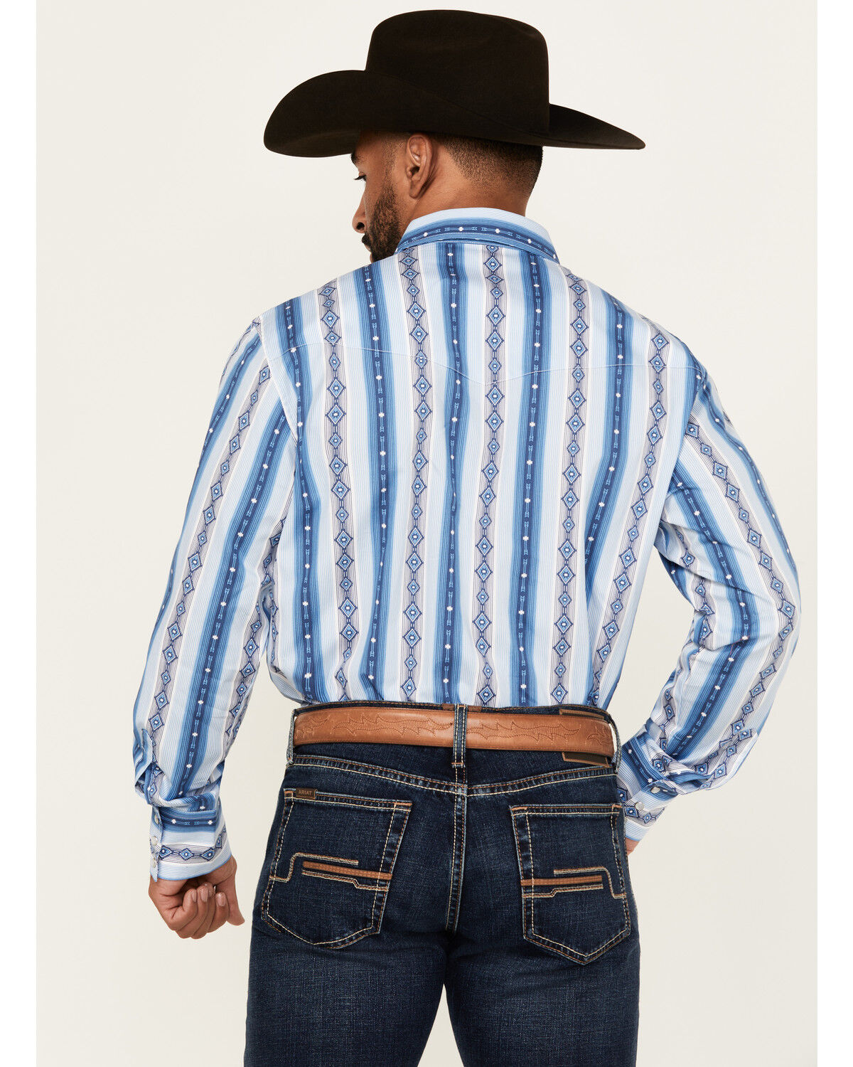 Image #4 - Wrangler Men's Checotah Southwestern Print Long Sleeve Snap Western Shirt - Big, Blue, hi-res