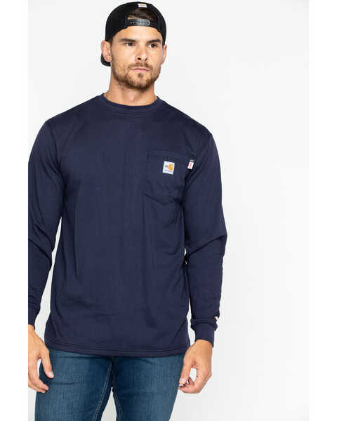Carhartt Men's FR Solid Long Sleeve Work Shirt - Big & Tall, Navy, hi-res
