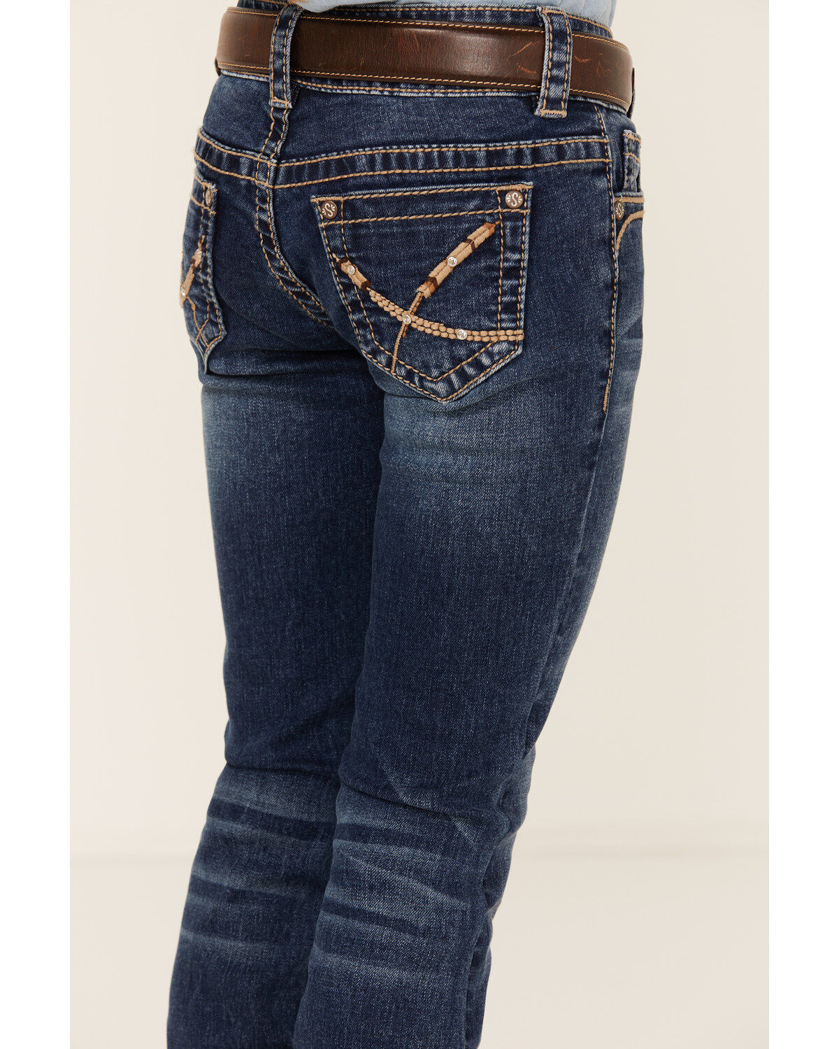 Image #4 - Shyanne Little Girls' Dark Wash Arrow Embroidered Stretch Bootcut Jeans, Blue, hi-res