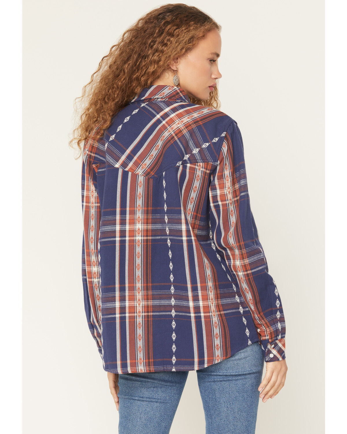 Image #4 - Idyllwind Women's Glenmond Dobby Plaid Print Long Sleeve Snap Flannel Shirt, Dark Blue, hi-res