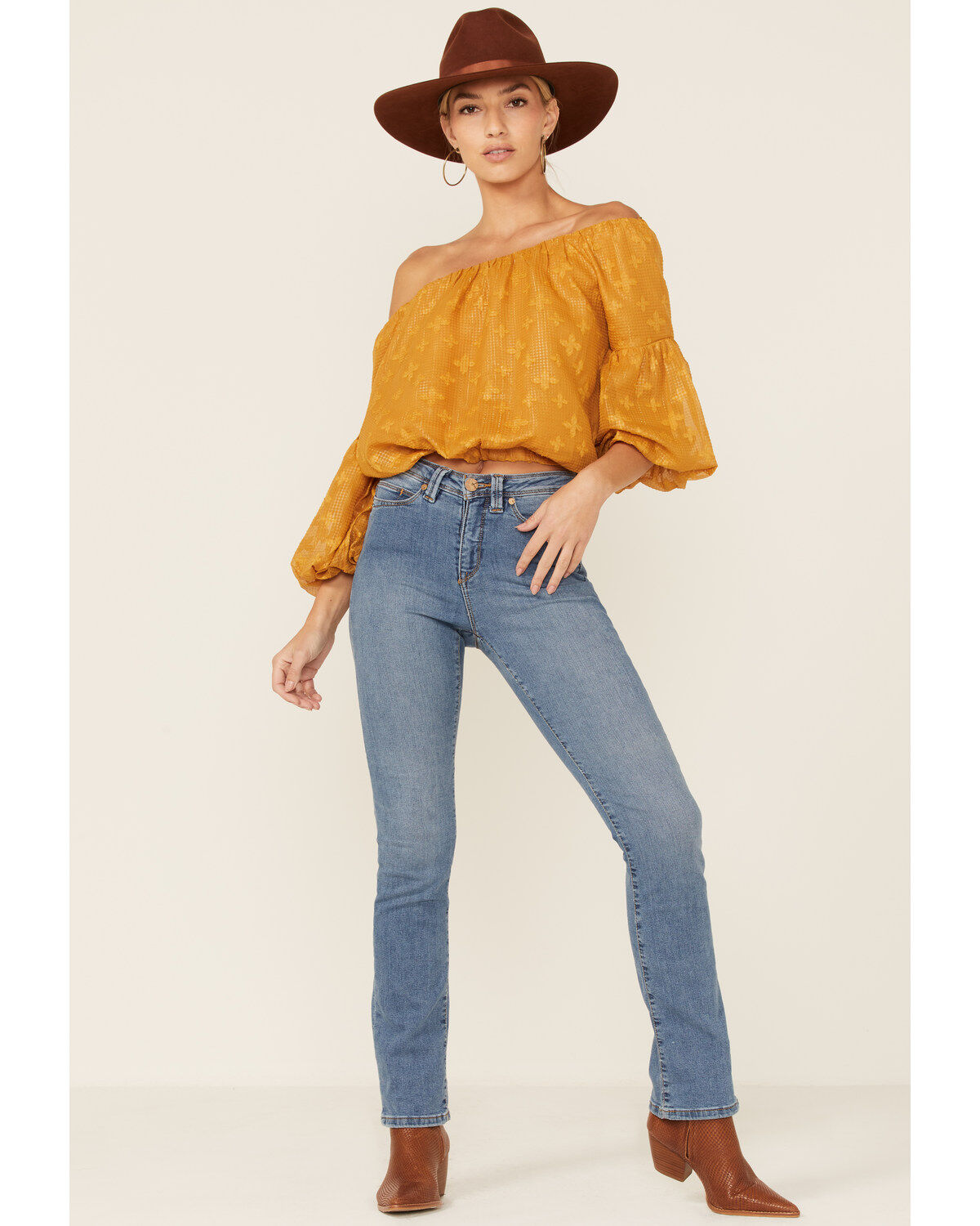 Image #4 - Flying Tomato Women's Mustard Textured Off The Shoulder Crop Top, , hi-res