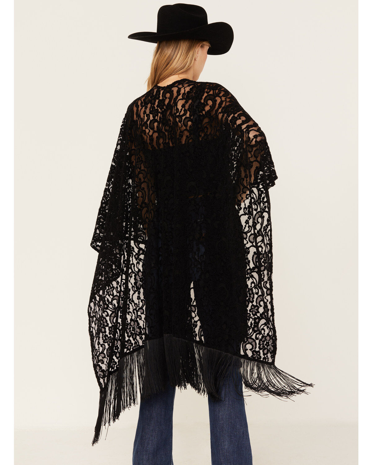 Image #4 - Shyanne Women's Floral Lace Fringe Shawl, Black, hi-res
