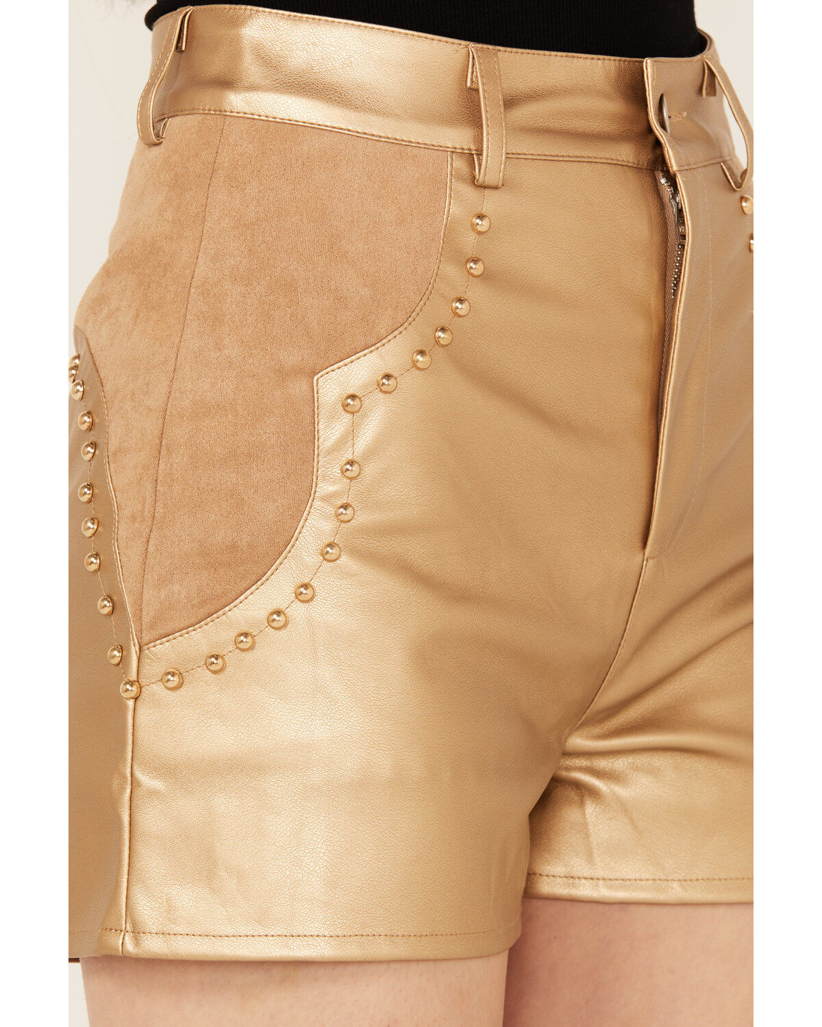 Image #2 - Blue B Women's High Rise Faux Leather Studded Shorts, , hi-res