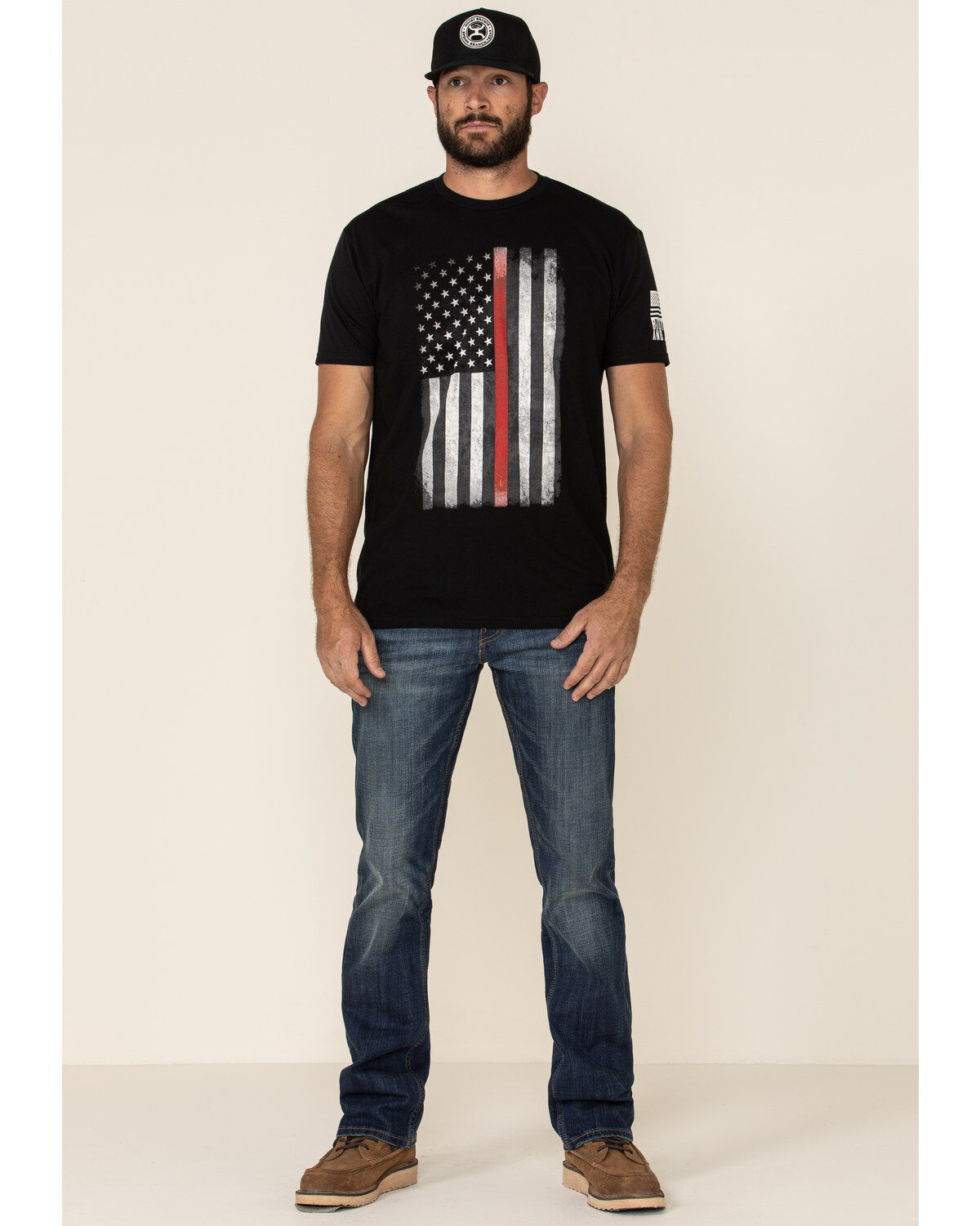 Image #3 - Brothers & Arms Men's Red Line Flag Graphic Short Sleeve T-Shirt, Black, hi-res