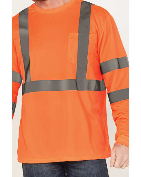 Image #3 - Hawx Men's Solid Enhanced Hi-Vis Long Sleeve Pocket Work T-Shirt , Orange, hi-res
