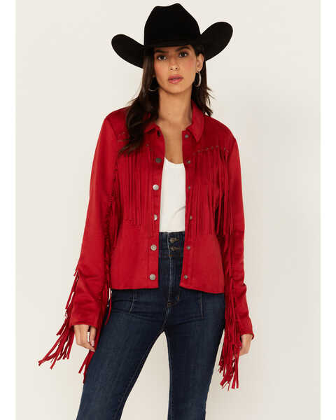Panhandle Women's Fringe Jacket , Red, hi-res