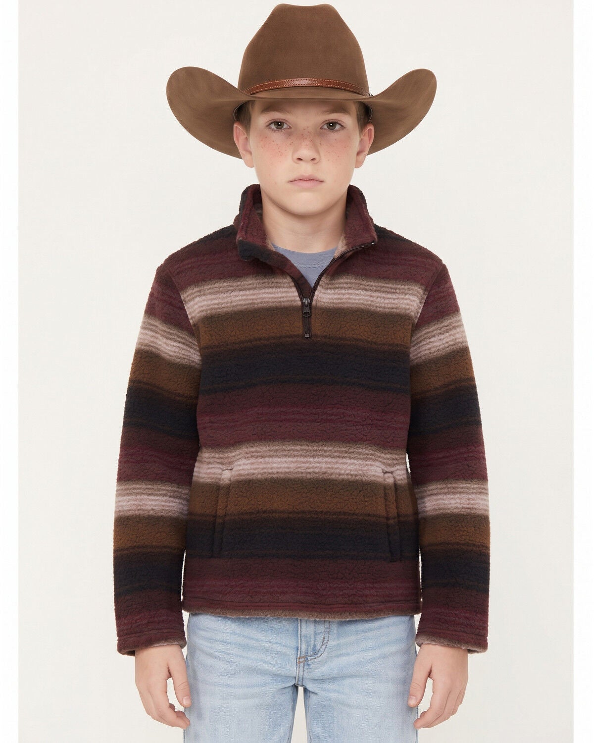 Image #1 - Wrangler Boys' Hay Away 1/4 Zip Sherpa Pullover, Brown, hi-res