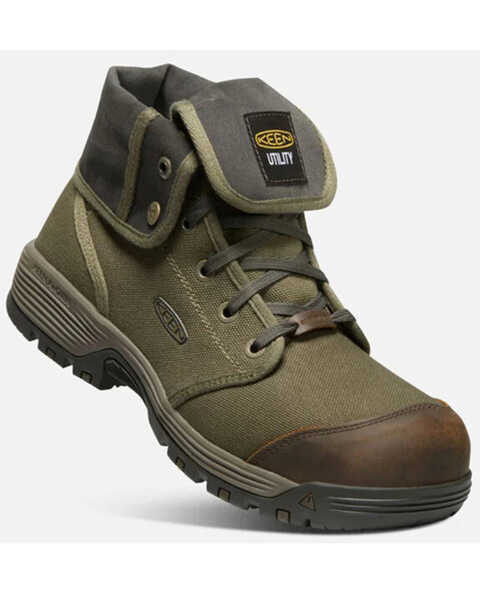 Keen Men's Roswell Mid Lace-Up Work Boots - Carbon Fiber Toe , Olive, hi-res