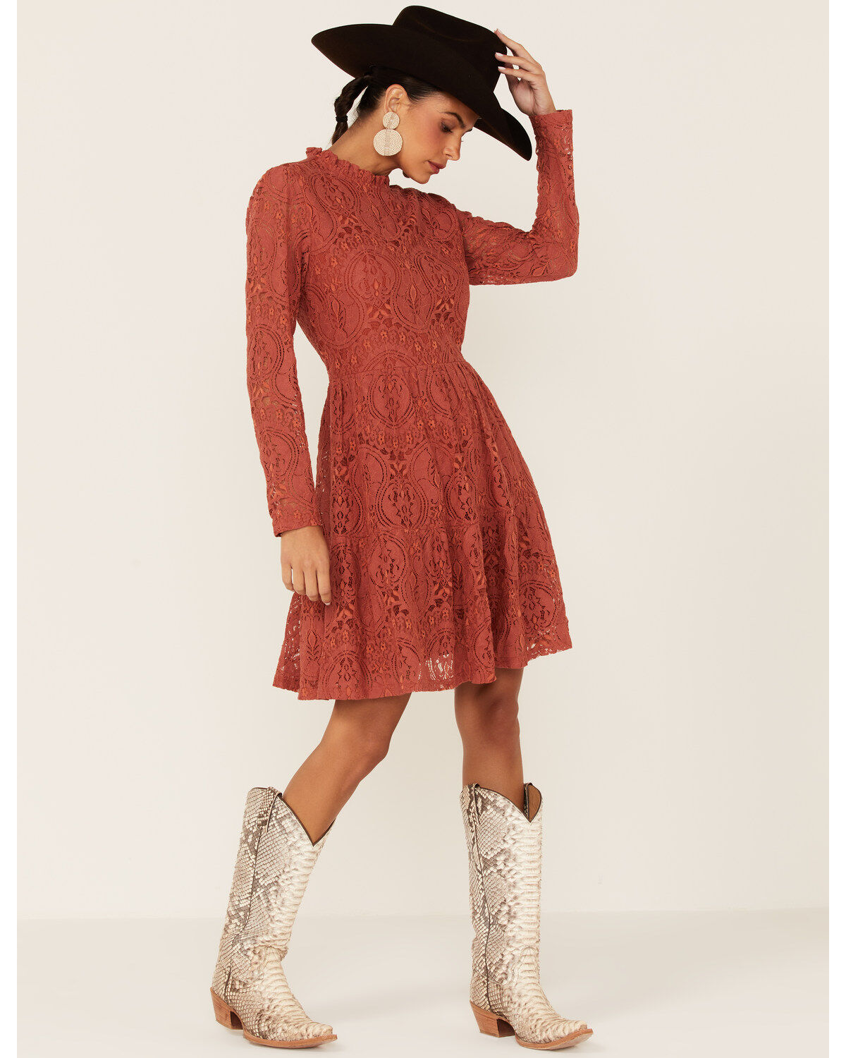 Image #1 - Molly Bracken Women's Lace Mock Neck Mini Dress, , hi-res