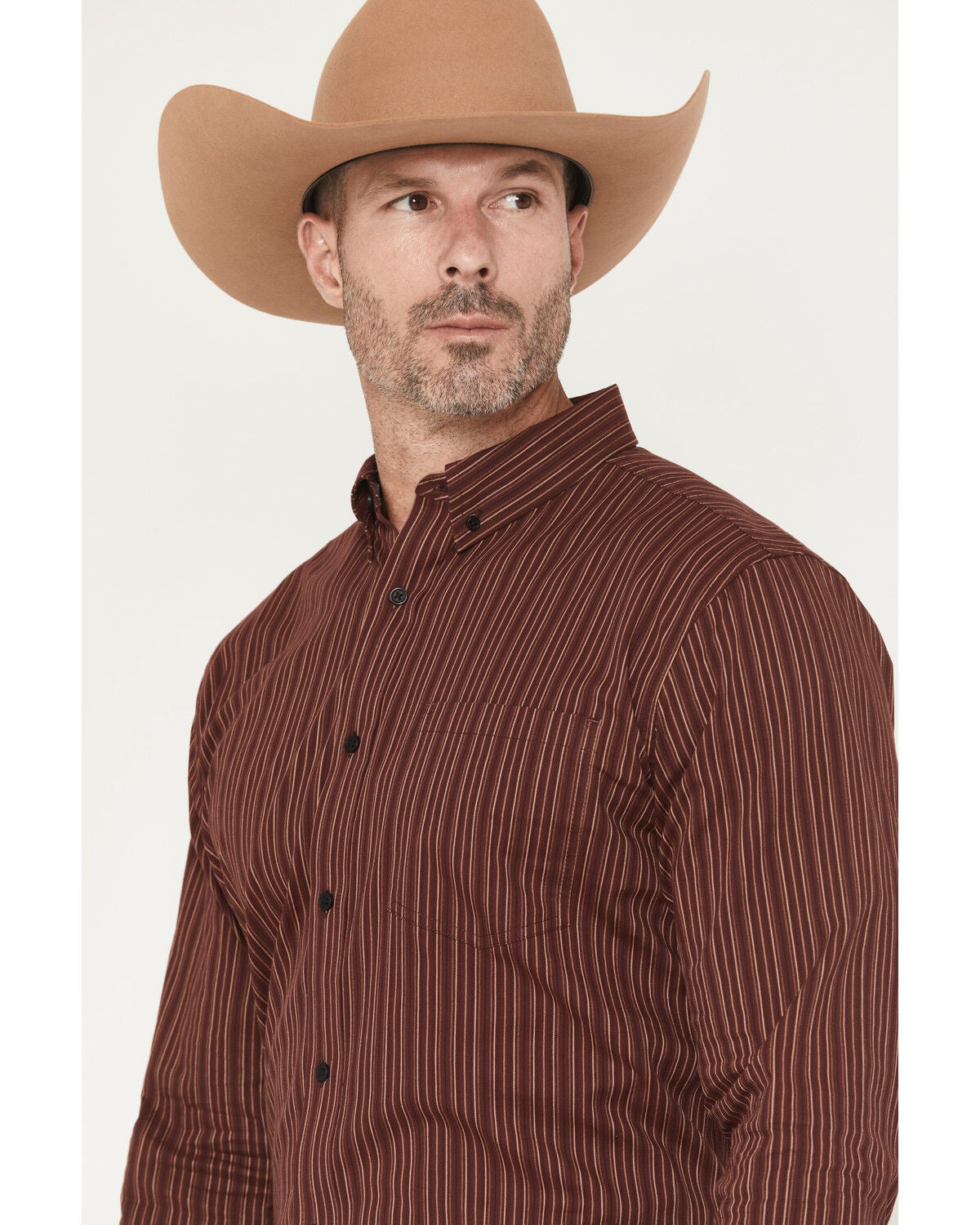 Image #2 - Cody James Men's Wildfire Stripe Print Long Sleeve Button-Down Stretch Western Shirt, Burgundy, hi-res