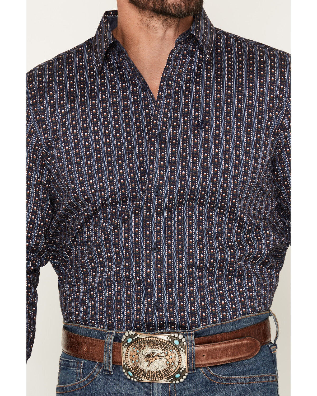 Image #3 - Cody James Men's Huckleberry Floral Striped Long Sleeve Button-Down Stretch Western Shirt, Blue, hi-res