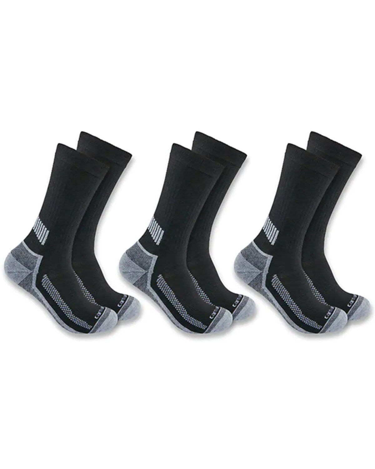 Image #1 - Carhartt Men's Force Midweight Crew Socks - 3-Pack, Black, hi-res