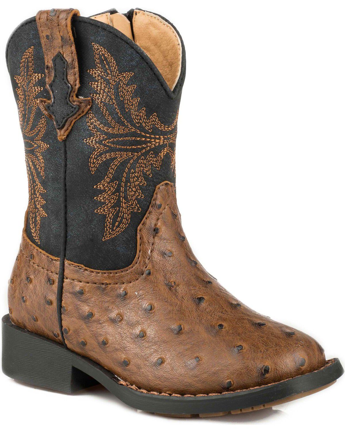 Roper Toddler Boys' Ostrich Vamp Western Boots - Square Toe, Brown, hi-res