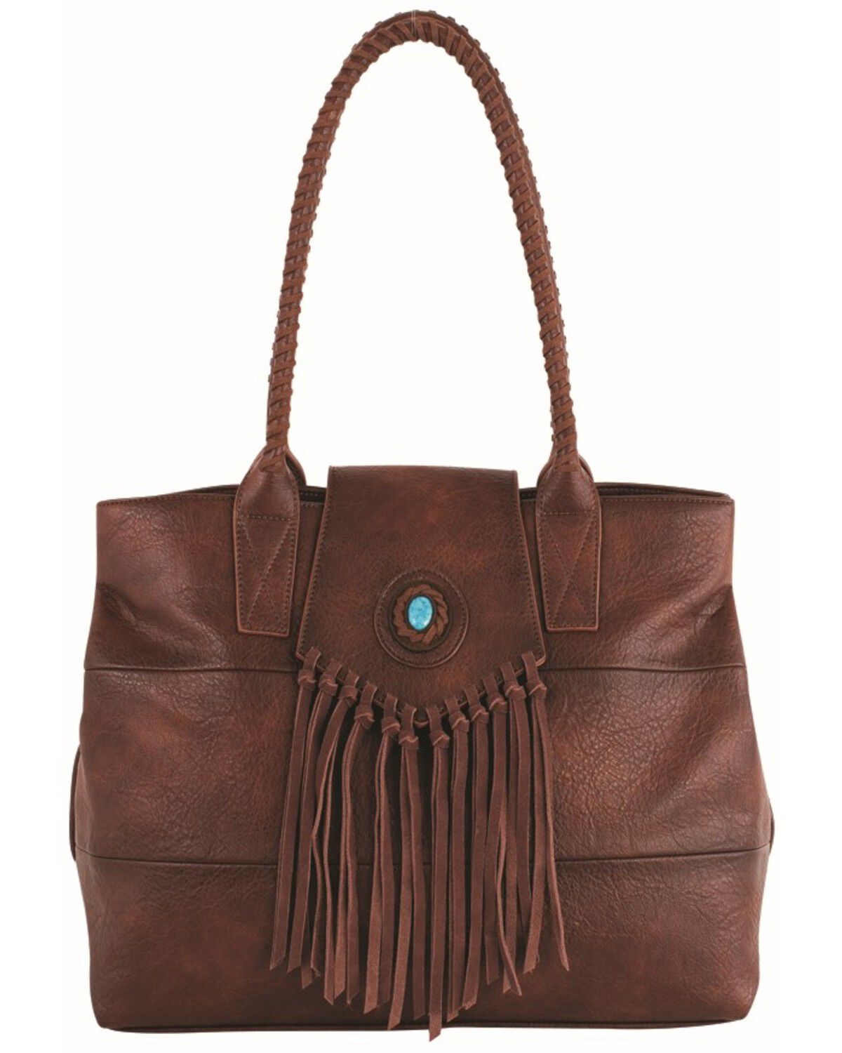 Image #1 - Justin Women's Whipstitch Fringe Leather Purse, Brown, hi-res