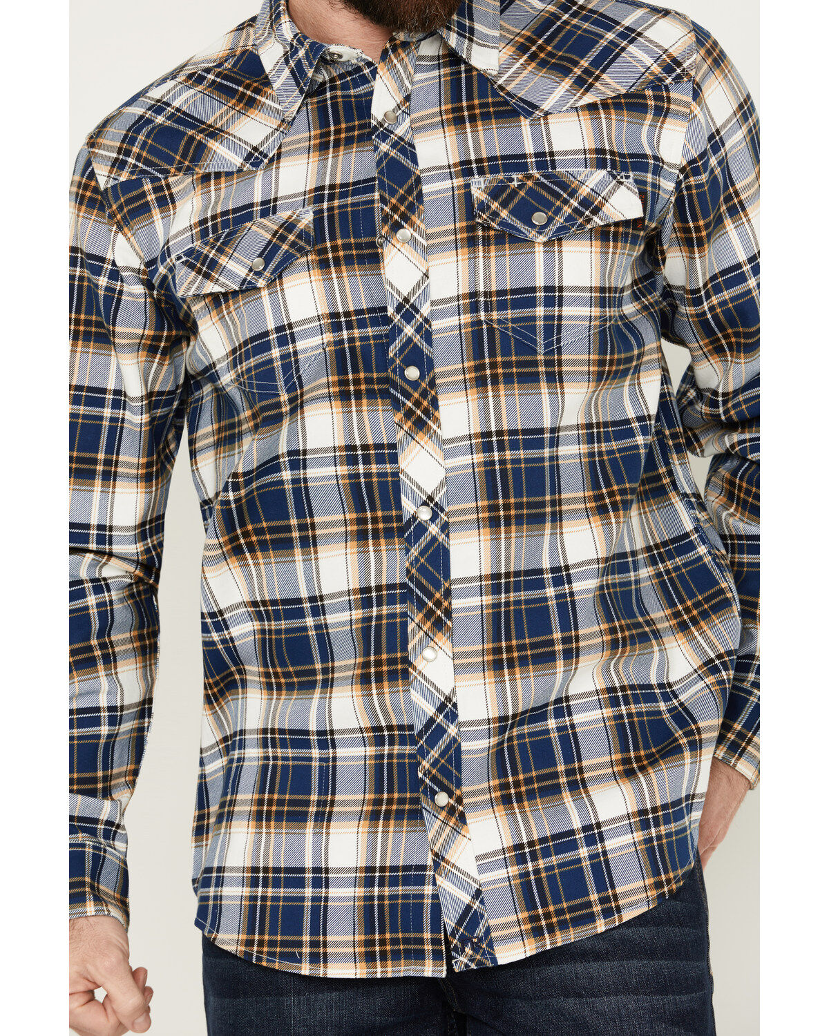 Image #3 - Cody James Men's FR Plaid Print Long Sleeve Snap Midweight Work Shirt, Navy, hi-res