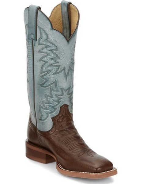 Image #1 - Justin Women's Ralston Exotic Smooth Ostrich Skin Western Boots - Broad Square Toe, Chocolate, hi-res