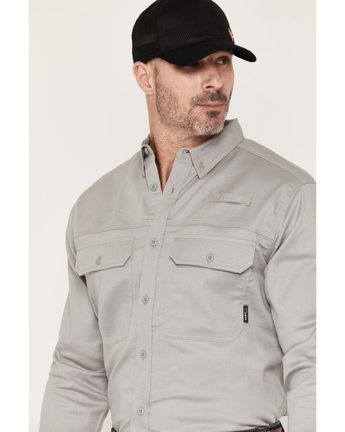 Image #2 - Hawx Men's FR Langdon Solid Long Sleeve Button-Down Work Shirt, Light Grey, hi-res