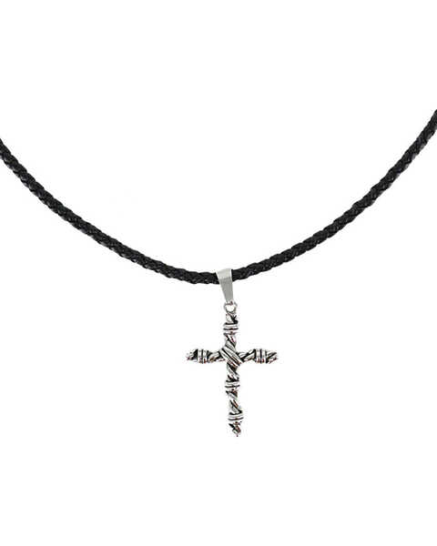 Cody James Men's Twisted Rope Cross Necklace, Silver, hi-res