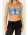 Image #3 - Vibrant Denim Women's Medium Wash Butterfly Denim Cropped Top, Medium Wash, hi-res