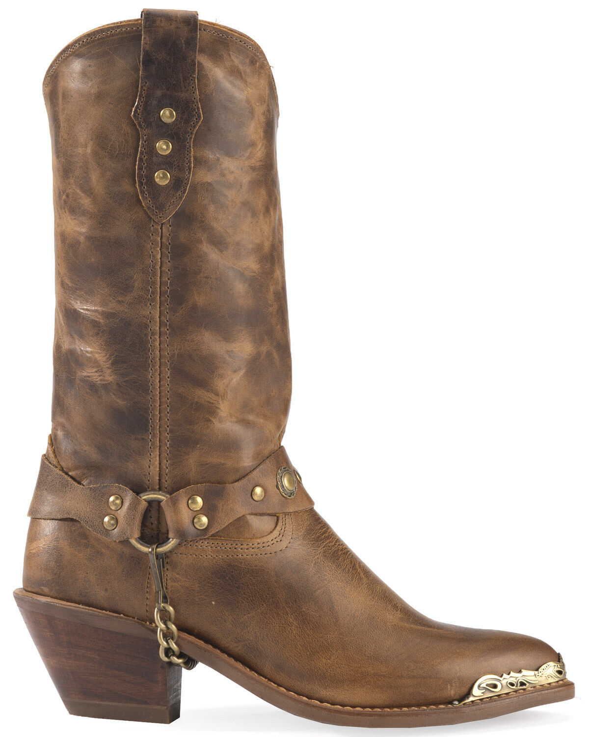 Image #4 - Abilene Women's Distressed Harness Western Boots - Round Toe, Tan, hi-res