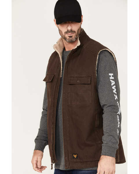 Hawx Men's Weathered Sherpa Lined Work Vest, Dark Brown, hi-res