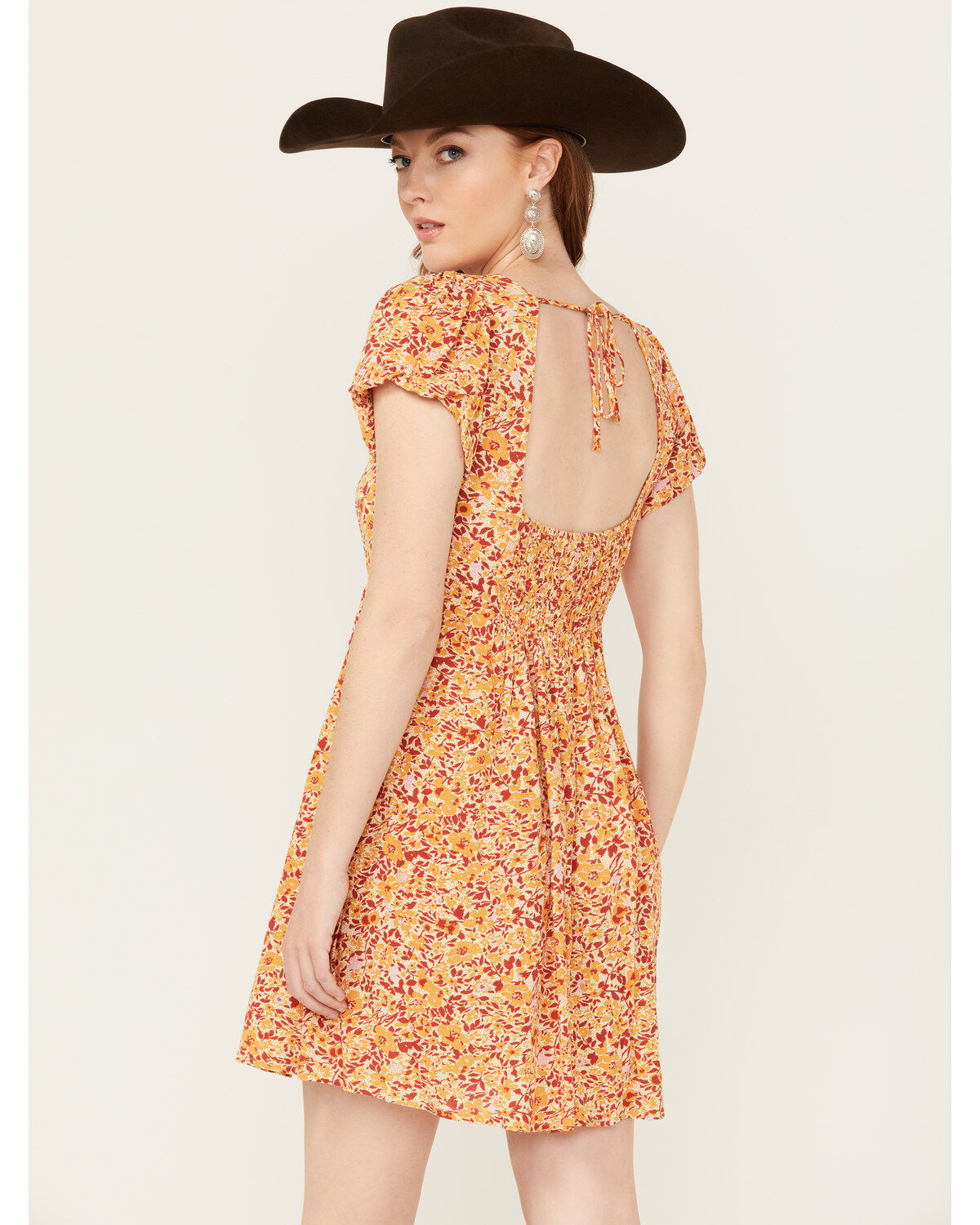 Image #4 - Wild Moss Women's Floral Print Mini Dress, Mustard, hi-res
