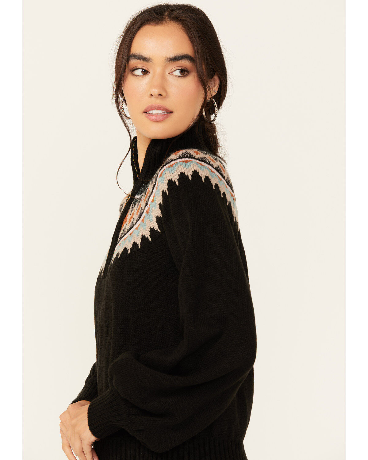 Image #2 - Shyanne Women's Extra Zip Front Mock Neck Sweater, Black, hi-res