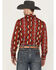Image #4 - Wrangler Men's Checotah Southwestern Striped Print Long Sleeve Snap Western Shirt, Red, hi-res
