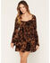Image #1 - Cleo + Wolf Women's Floral Print Ruffle Long Sleeve Mini Dress, Brown, hi-res