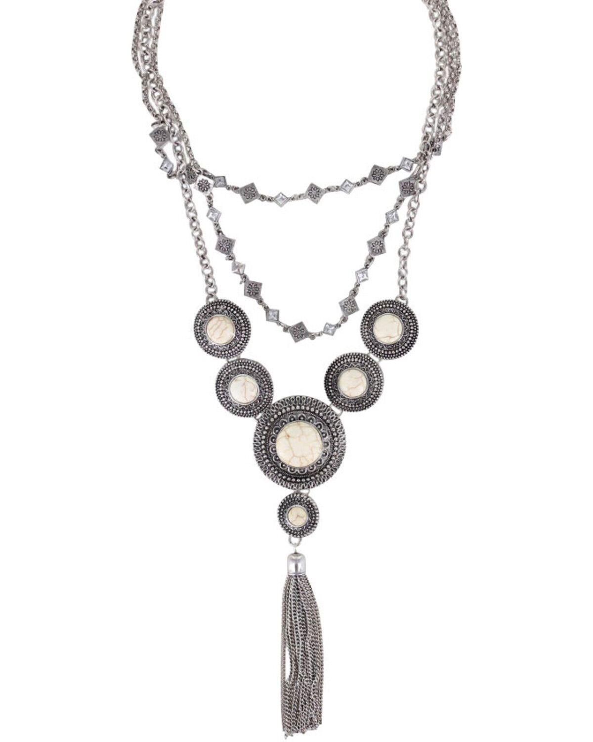 Image #1 - Shyanne Women's Concho Layered Tassel Necklace, Silver, hi-res