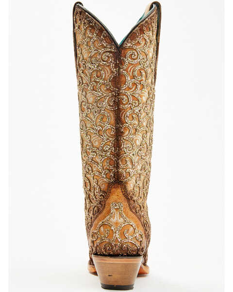 Image #5 - Corral Women's Saddle Glitter Overlay Triad Western Boots - Snip Toe , Brown, hi-res