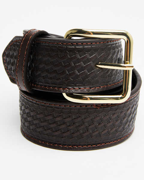 Image #1 - Double S Basketweave Embossed Money Pocket Leather Belt, , hi-res