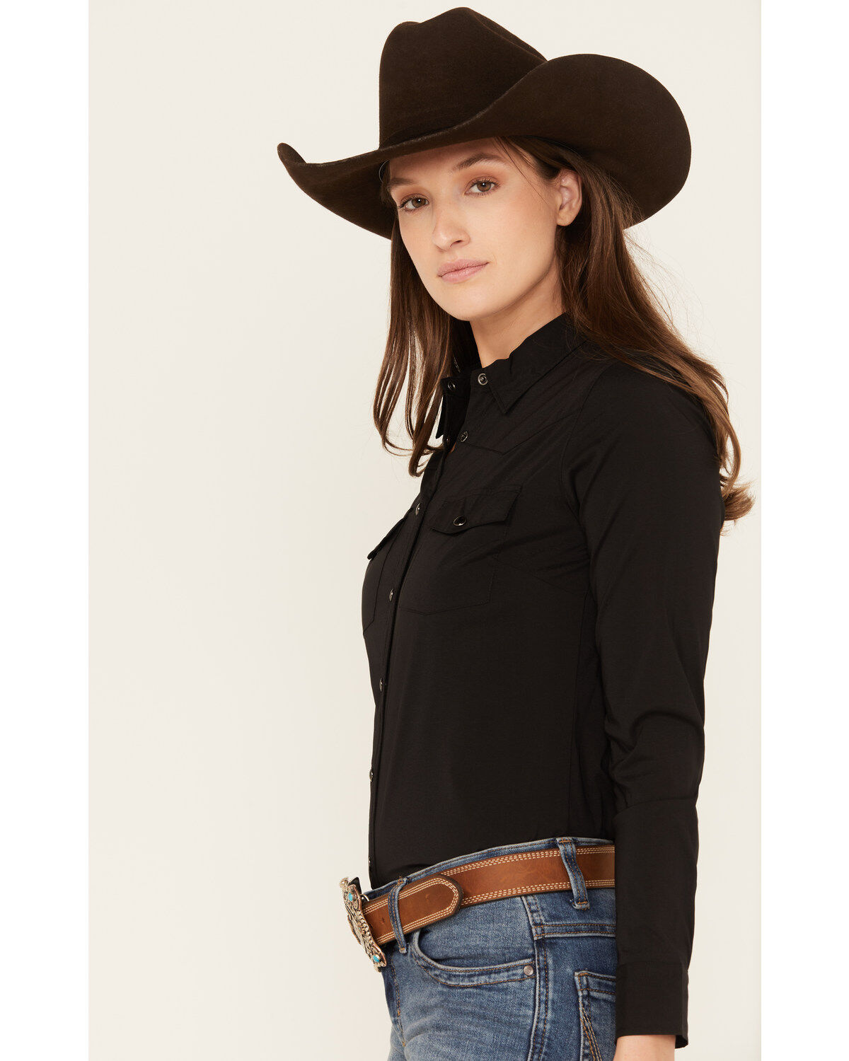 Image #2 - Shyanne Women's Long Sleeve Snap Vented Riding Shirt, Black, hi-res