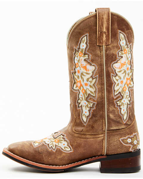 Laredo Women's Flower Inlay Western Performance Boots - Broad Square Toe, Tan, hi-res