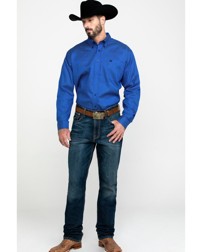 Cinch Men S Royal Blue Geo Print Long Sleeve Western Shirt Boot Barn