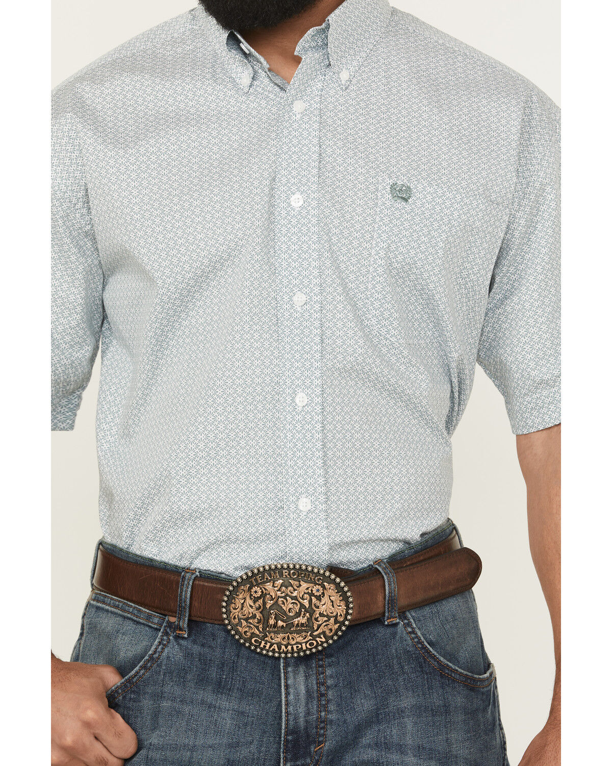 Image #3 - Cinch Men's Printed Short Sleeve Button-Down Western Shirt, Green, hi-res