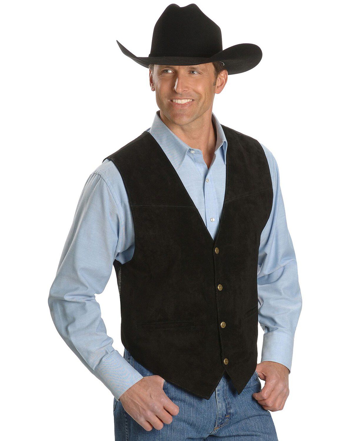 Image #1 - Scully Men's Boar Suede Snap Front Vest, Black, hi-res