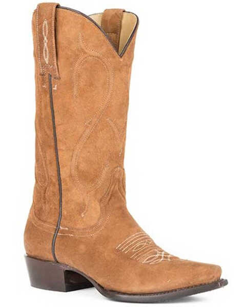 Image #1 - Stetson Women's Reagan Brown Rough Out Western Boots - Snip Toe, Brown, hi-res